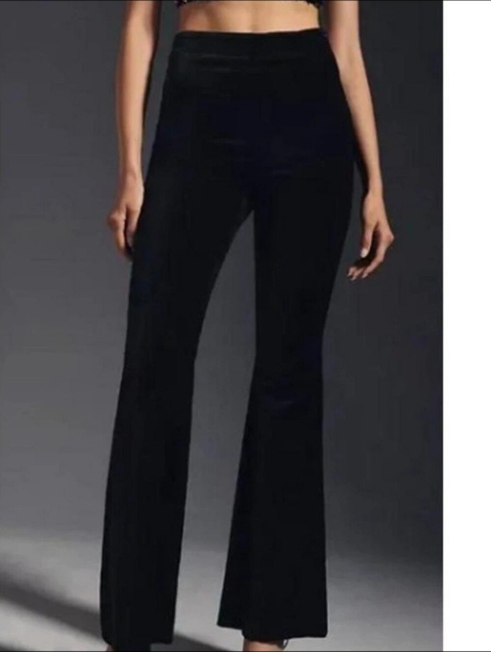 Anthropologie Black Velvet Feel Ribbed Knit Flare Trousers